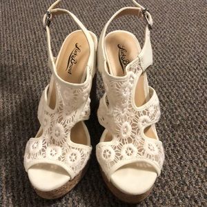 White wedges with flower accents